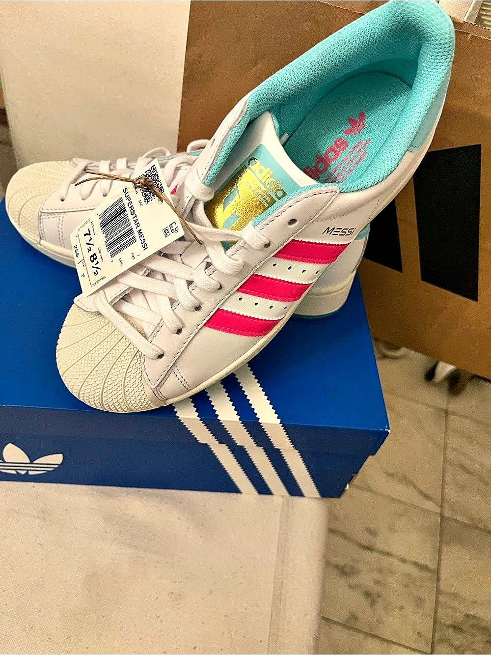 adidas Superstar Messi Superstar Sneakers White Pink NWT